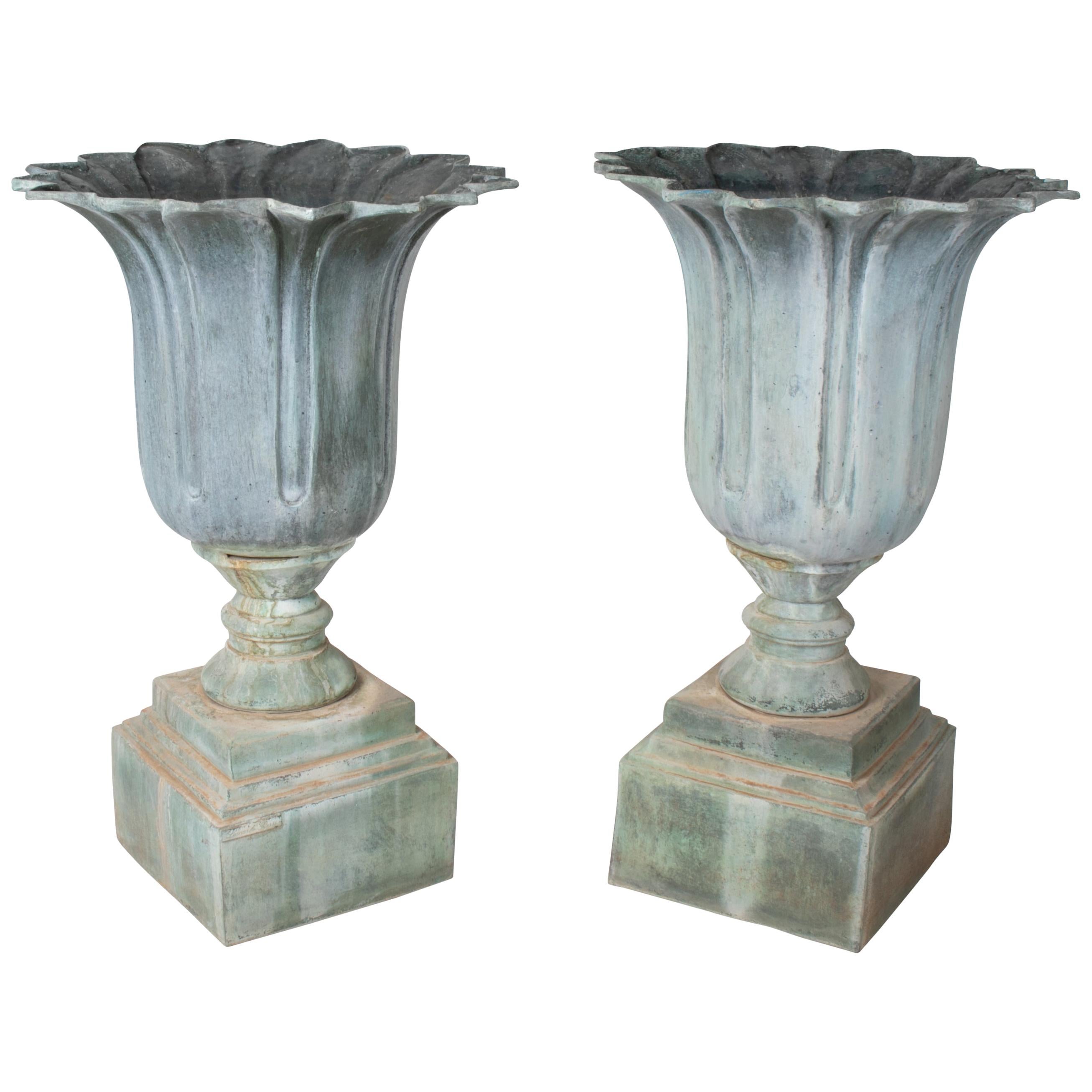 1990s Pair of Classical Bronze Garden Urns