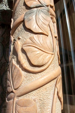 1990s Pair of Classical Columns in Carved Marble with Plant Reliefs