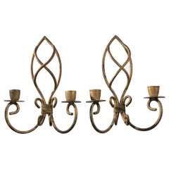 1990s Pair of Double Arm French Wrought Iron Candle Sconces