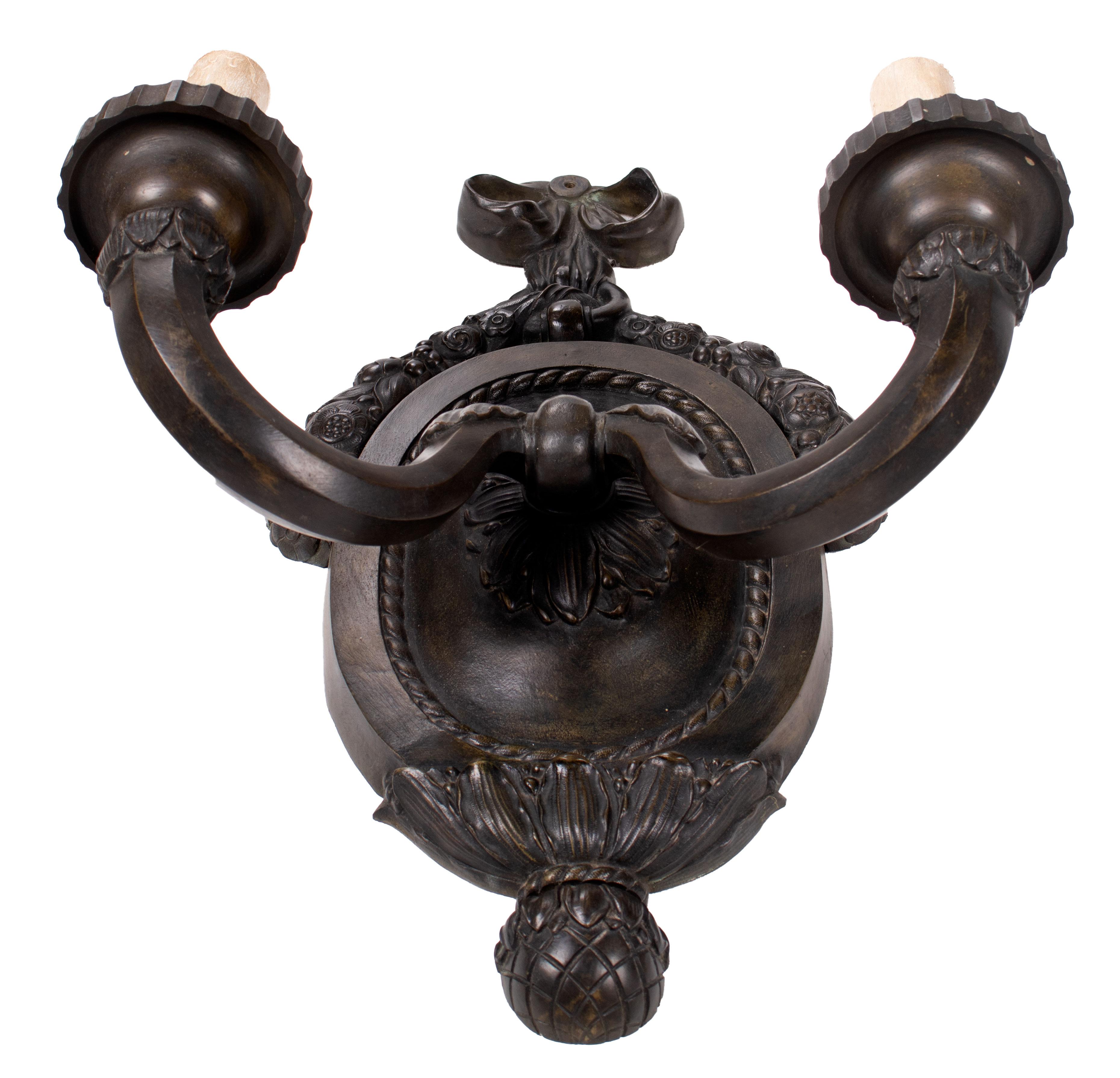 Spanish 1990s Pair of Double Bronze Wall Sconce For Sale