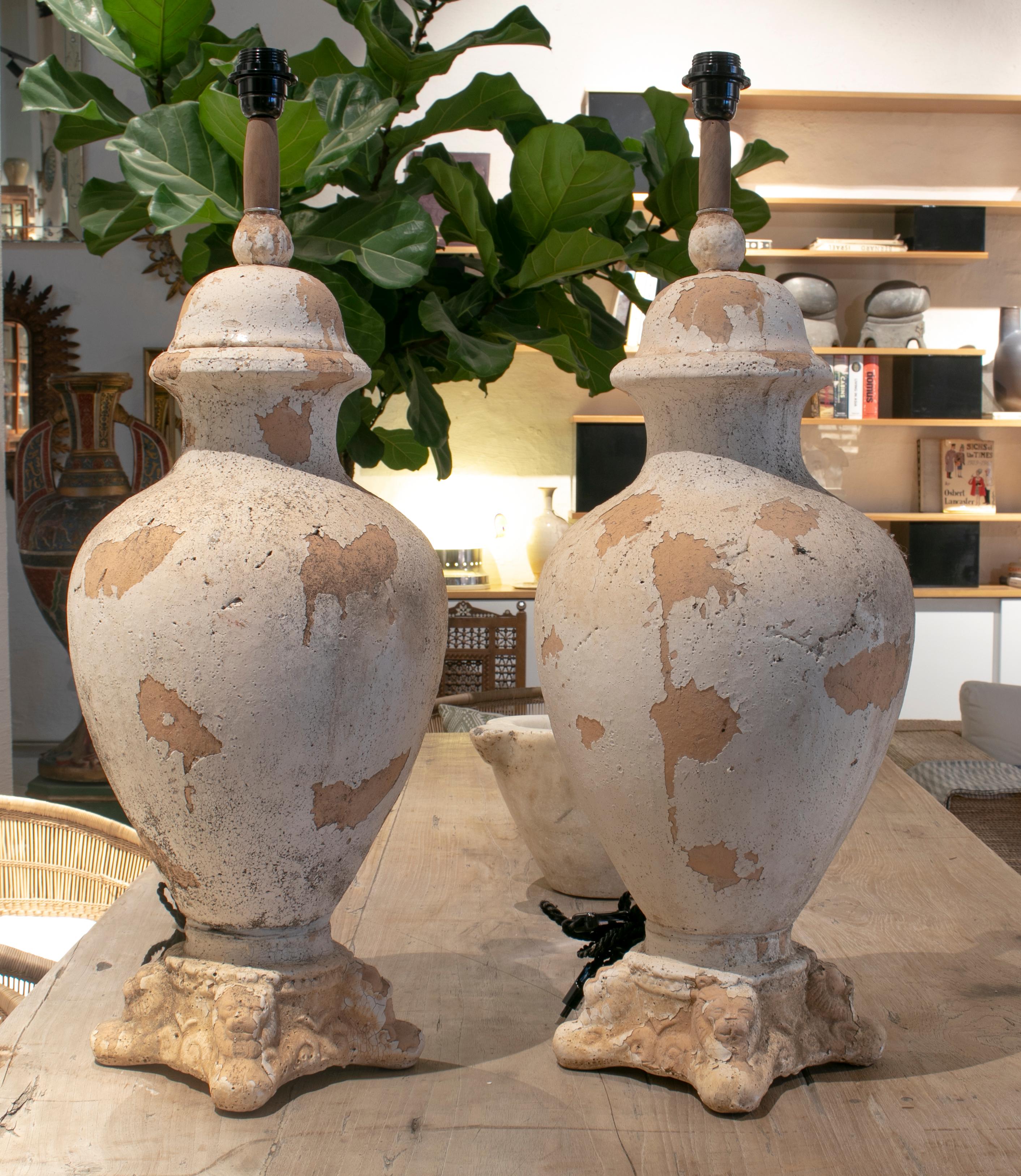 1990s Pair of French Terracotta Table Lamps In Good Condition In Marbella, ES