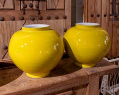 1990s Pair of Globular Vases in Glazed Yellow Ceramic