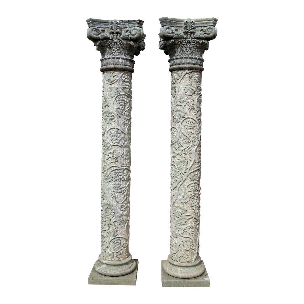 1990s pair of hand carved serpentine green marble Corinthian columns. 

 