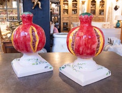 1990s Pair of Hand-Painted and Glazed Ceramic Pomegranates