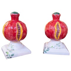 1990s Pair of Hand-Painted and Glazed Ceramic Pomegranates