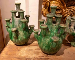 1990s Pair of Handcrafted Glazed Vases in Shades of Green