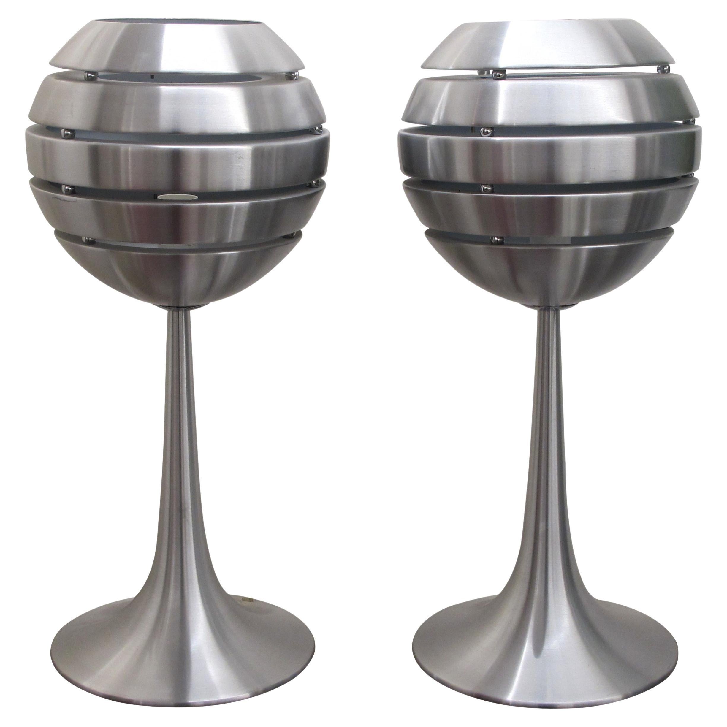 1990s Pair of Large Aluminium Manhattan Table Lamps, Danish For Sale