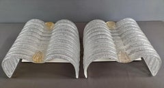 1990s pair of large Murano Graniglia art glass sconces. "Murano Due" marked.