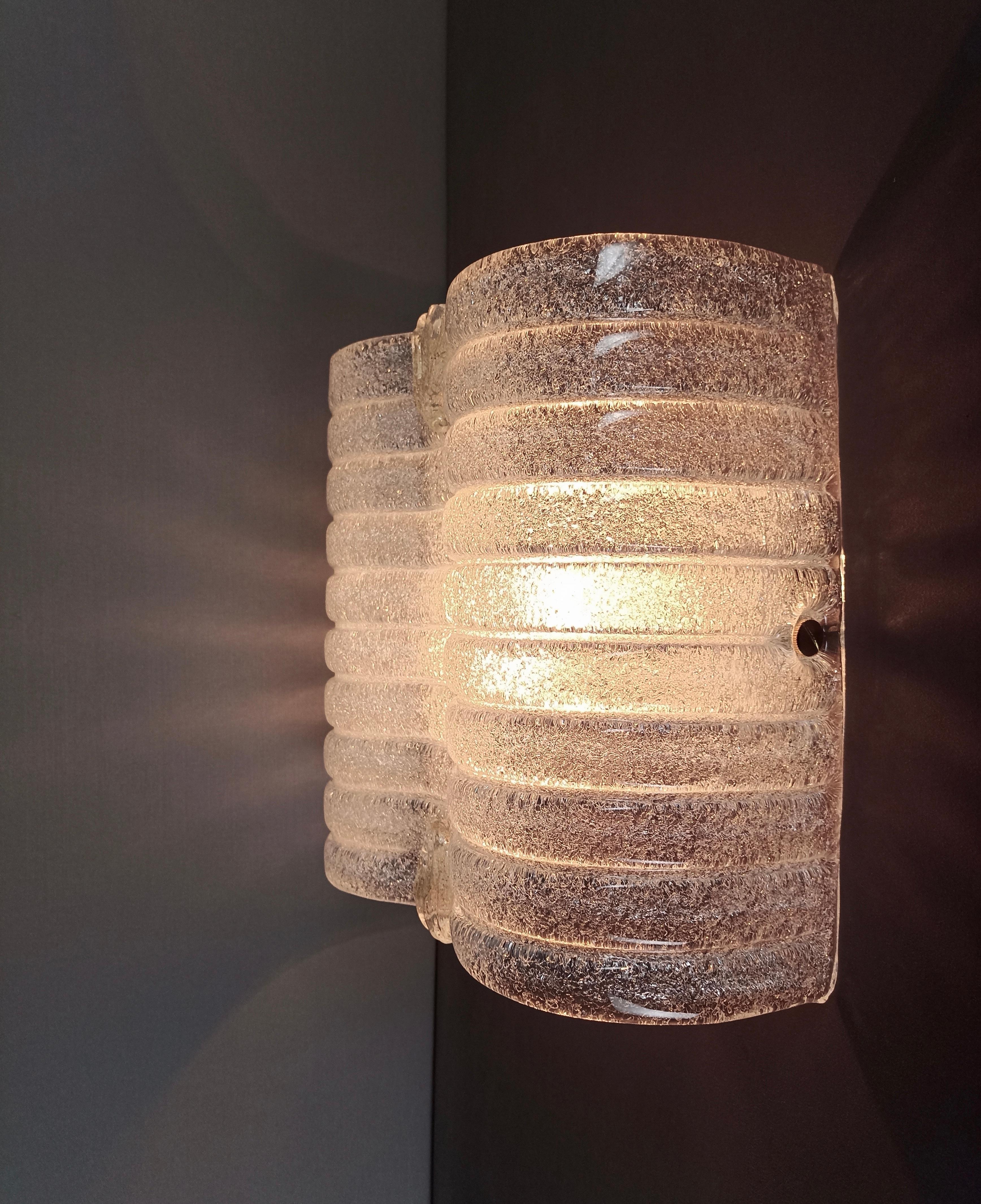 Hand-Crafted 1990s pair of large Murano Graniglia art glass sconces. 
