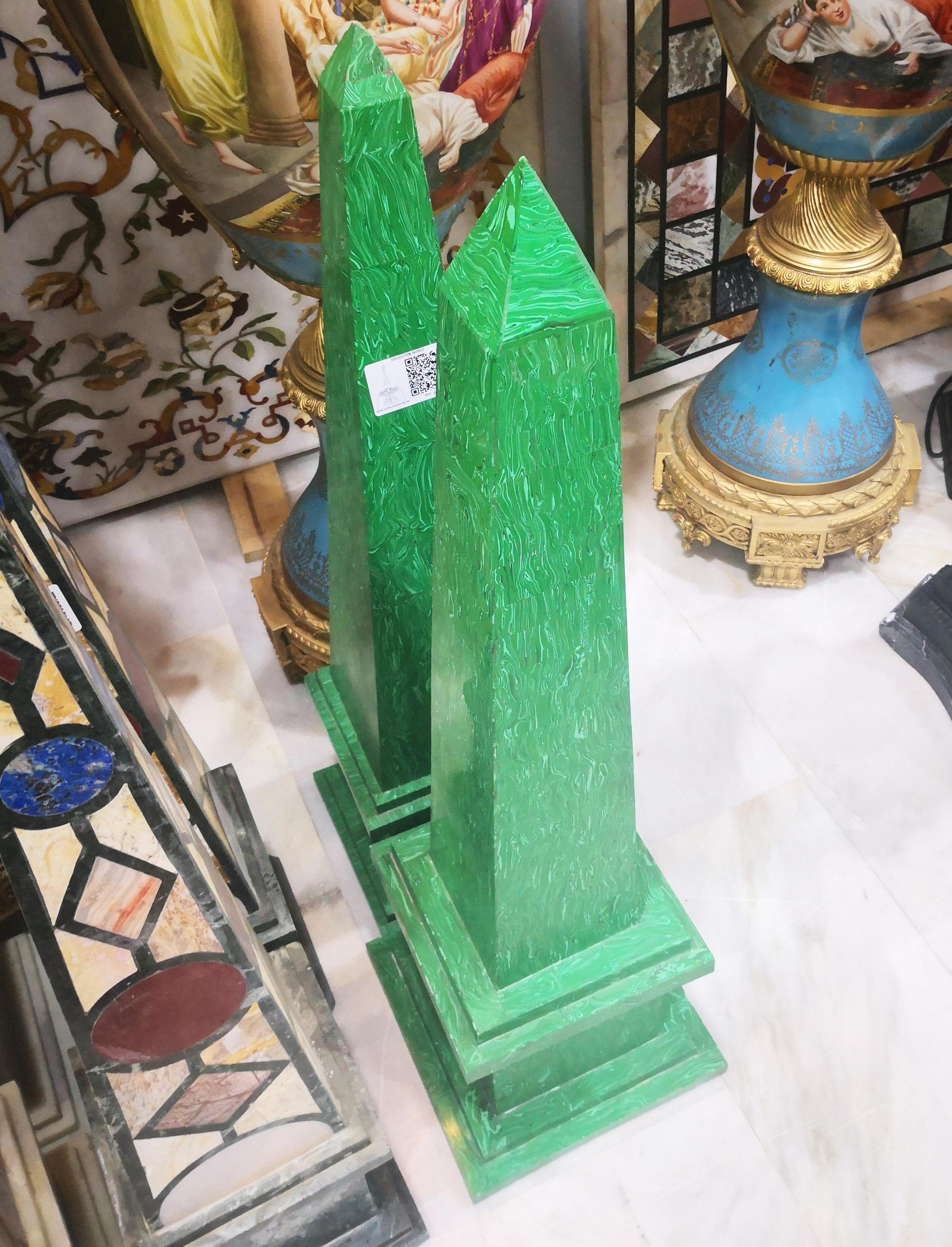 Late 20th Century 1990s Pair of Malachite Obelisks For Sale