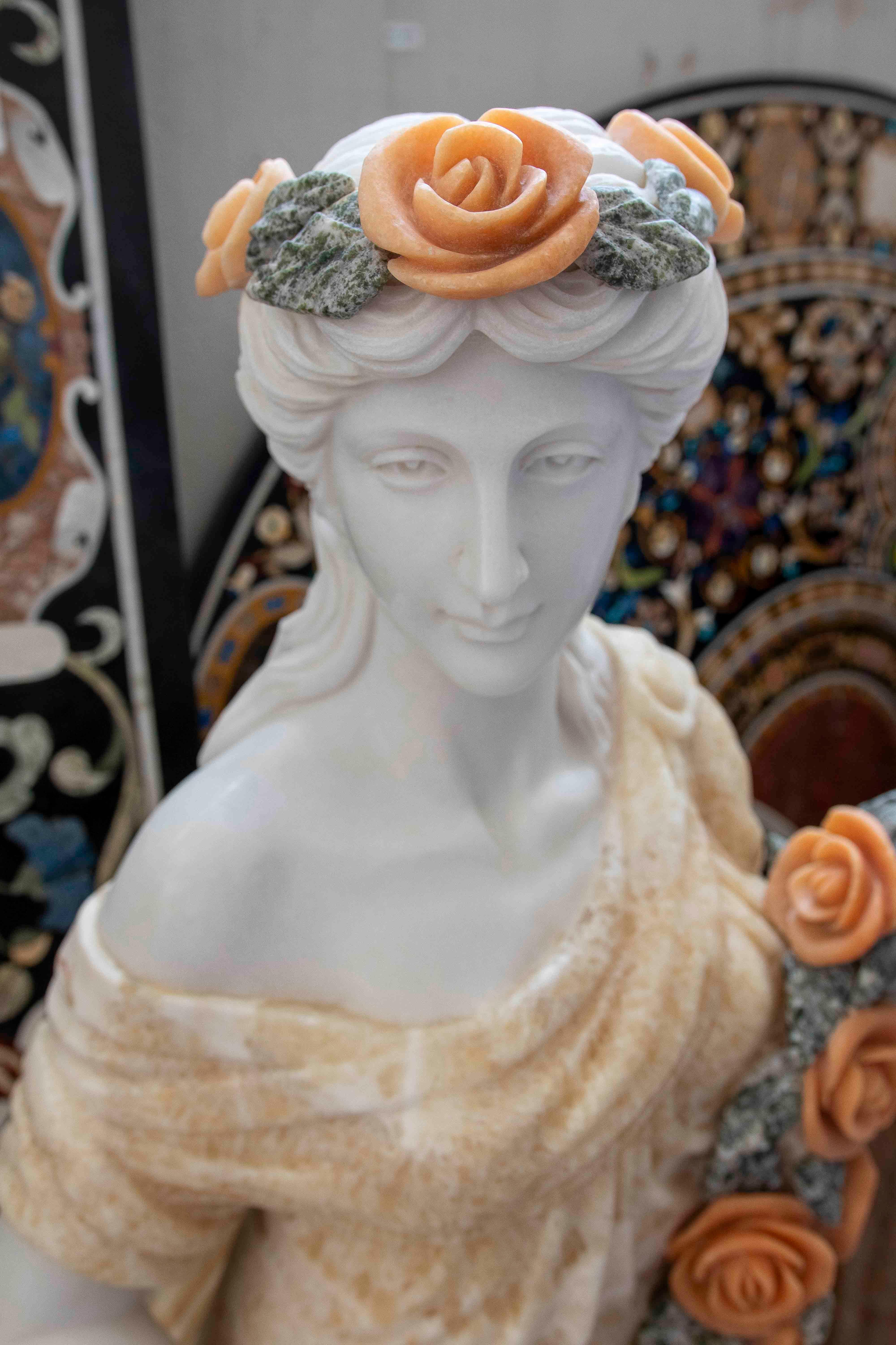 20th Century 1990s Pair of Marble Sculptures Depicting Allegories of Spring For Sale