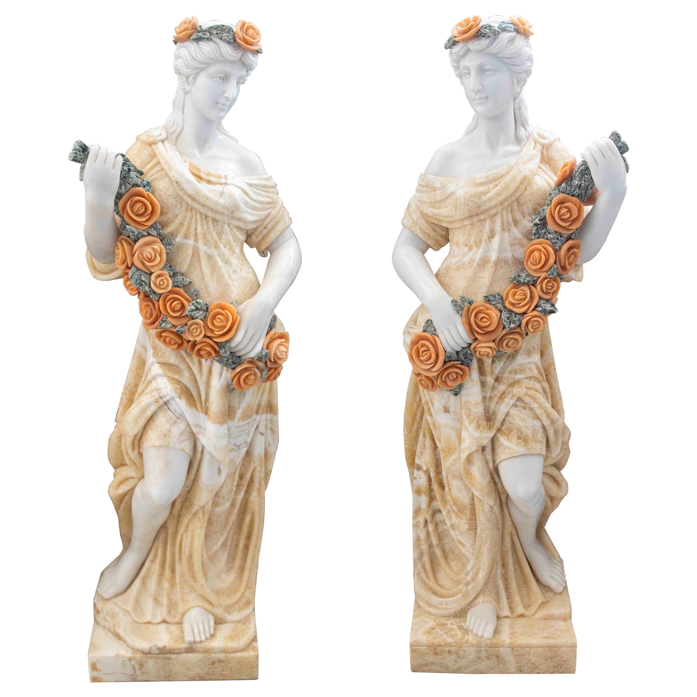1990s Pair of Marble Sculptures Depicting Allegories of Spring For Sale
