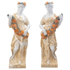 1990s Pair of Marble Sculptures Depicting Allegories of Spring