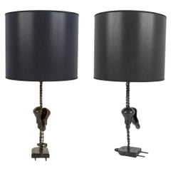 Vintage 1990's Pair of Plug Bronze Lamps