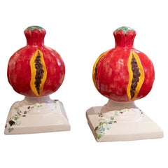 1990s Pair of Pomegranate-Shaped Ceramic Sculptures on a Painted Base