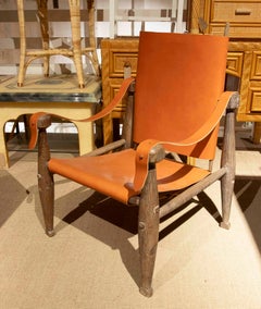 1990 Paire de fauteuils Safari en cuir et Wood Wood de style scandinave