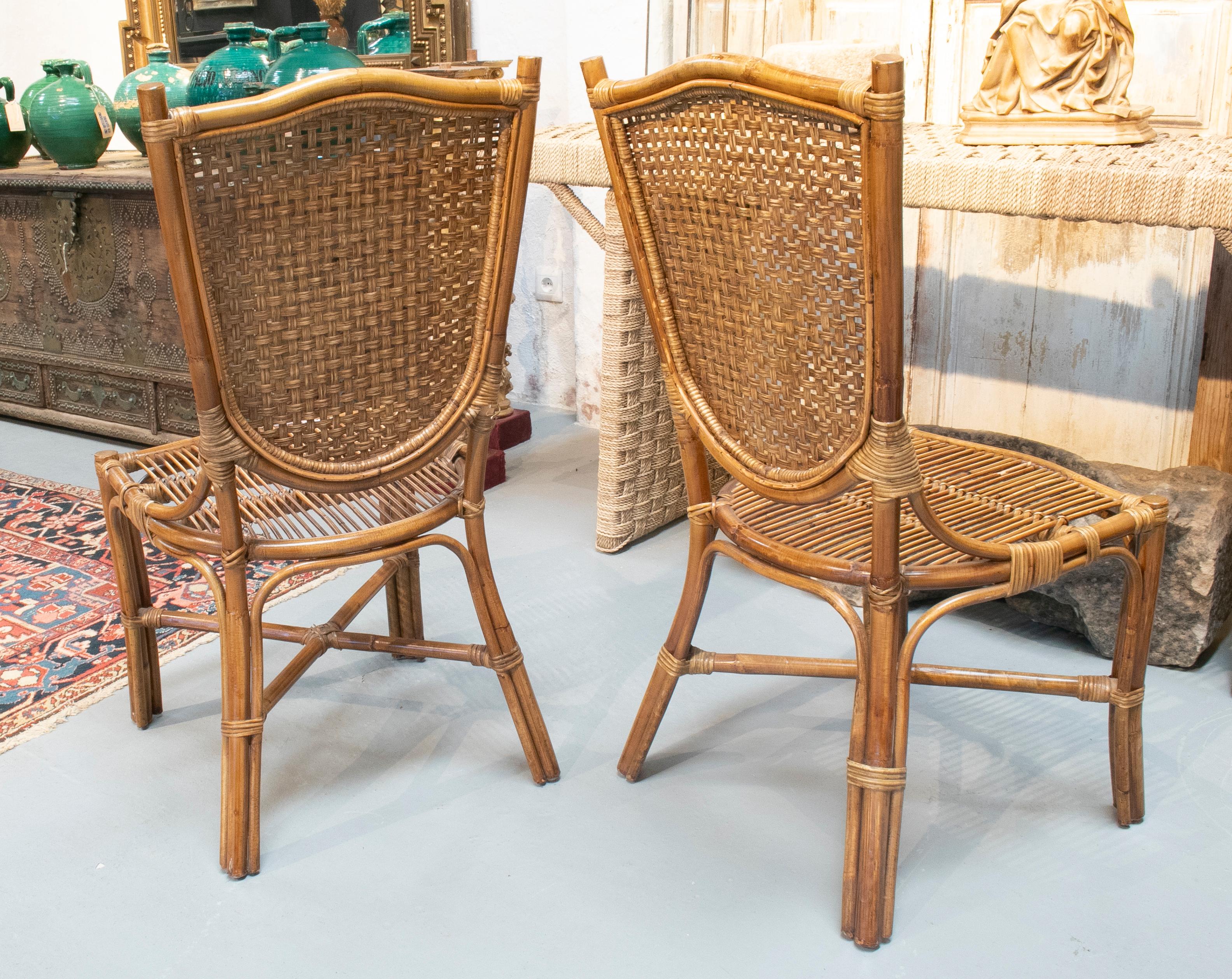 1990s Pair of Spanish Bamboo and Wicker Chairs In Good Condition In Marbella, ES