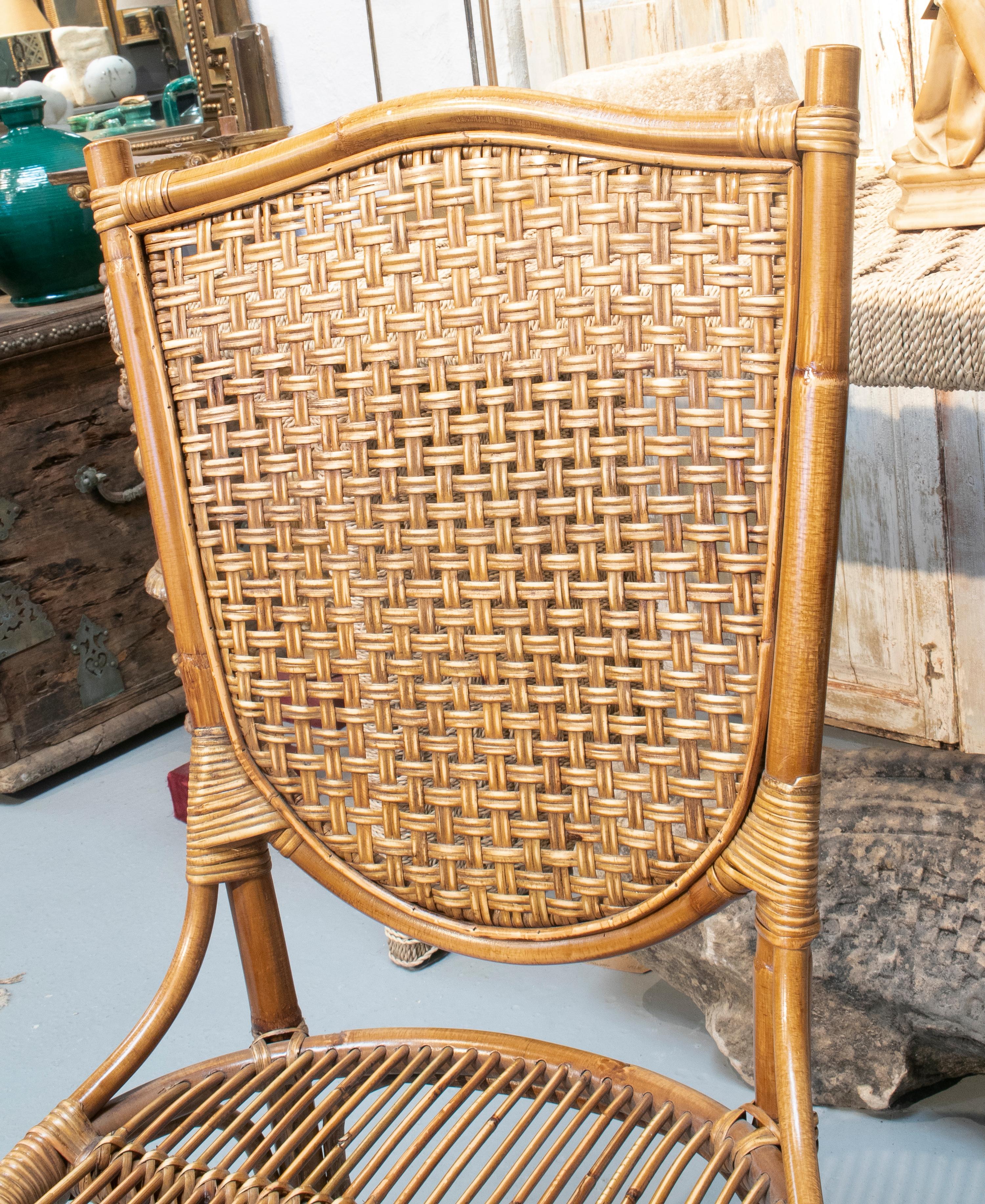 1990s Pair of Spanish Bamboo and Wicker Chairs 1