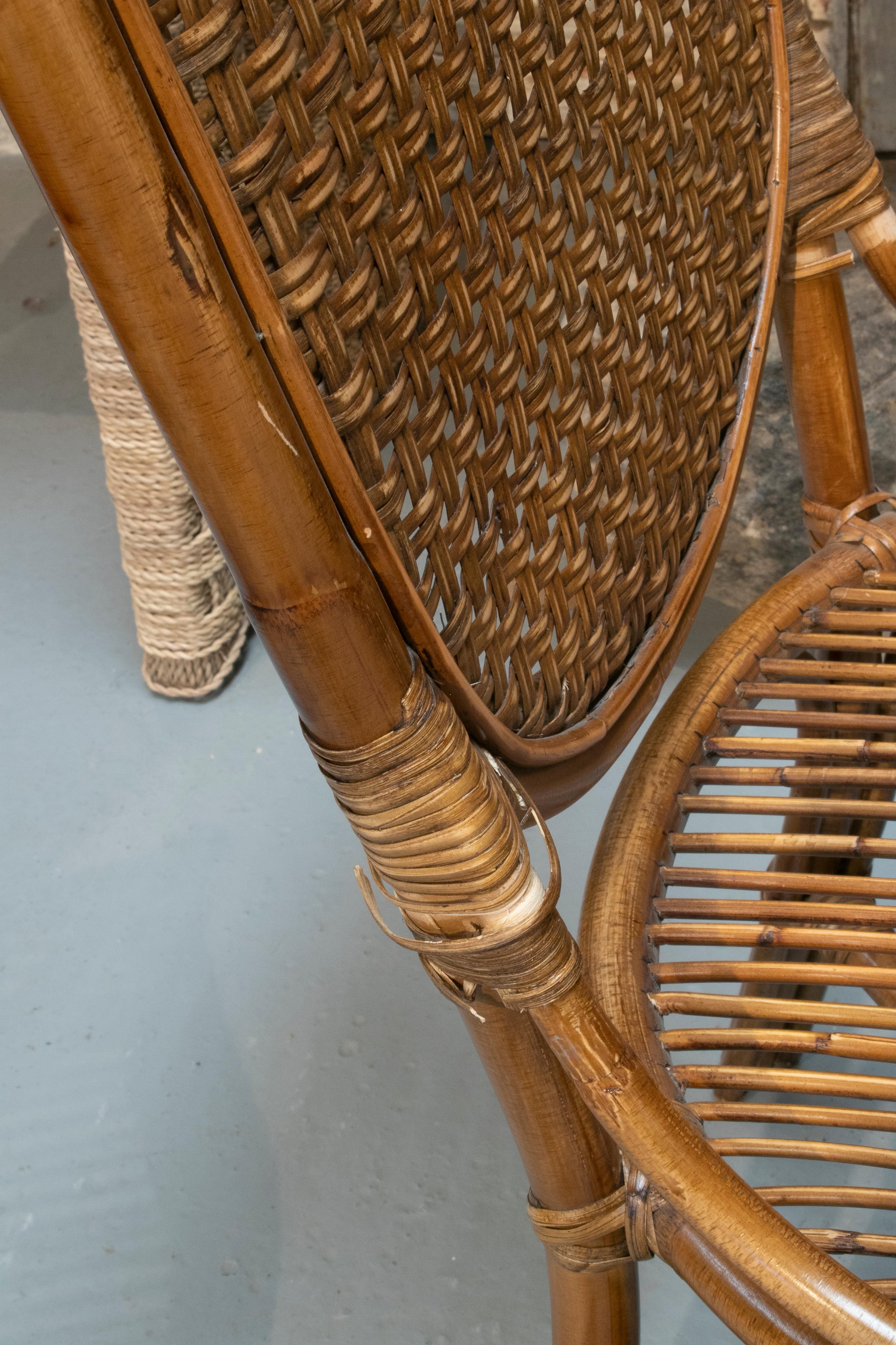 1990s Pair of Spanish Bamboo and Wicker Chairs 3