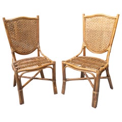 1990s Pair of Spanish Bamboo and Wicker Chairs