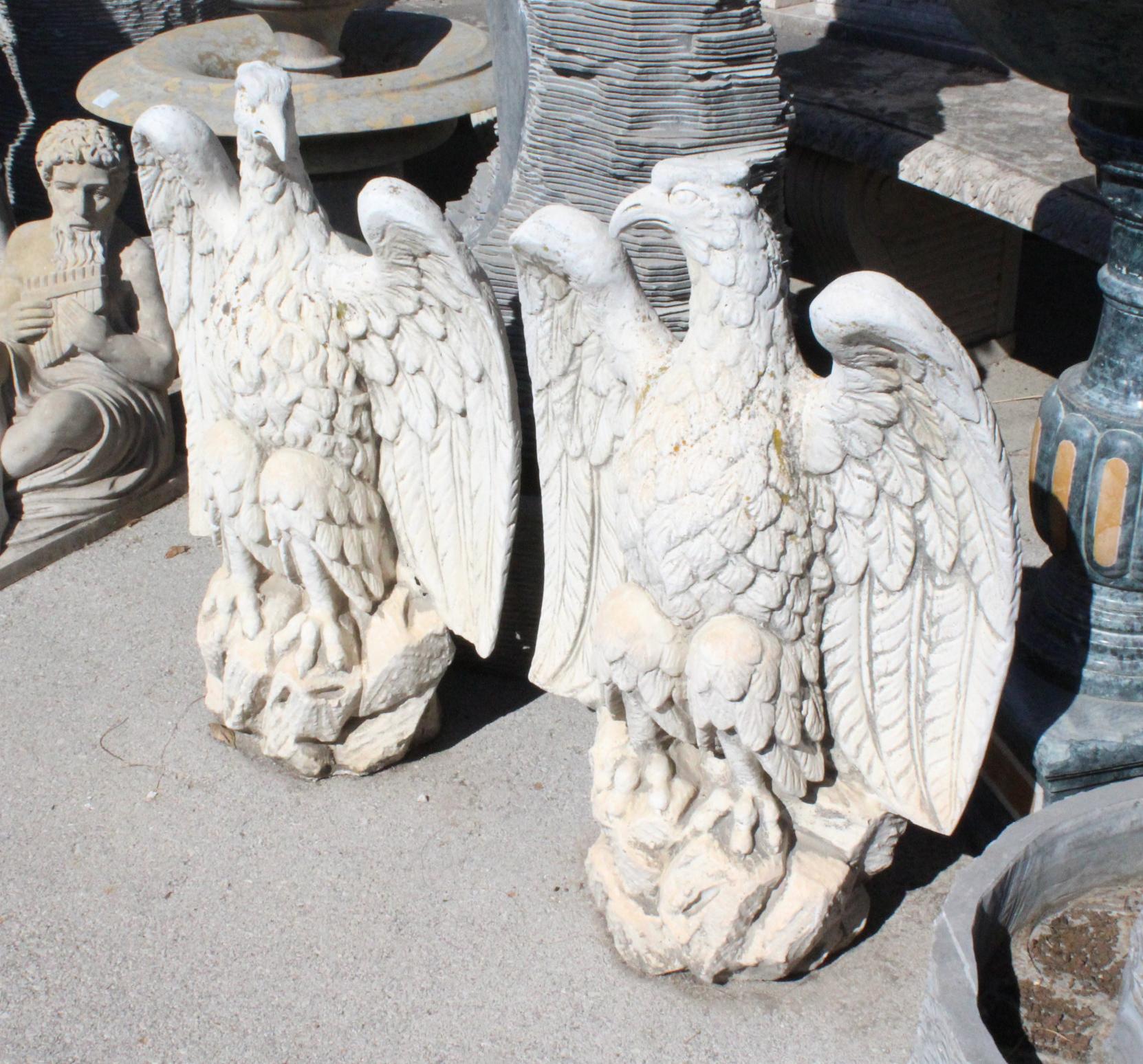 Late 20th Century 1990s Pair of Spanish Reconstituted Stone Eagles