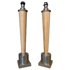 1990s Pair of Table Lamps Made of Leather and Steel
