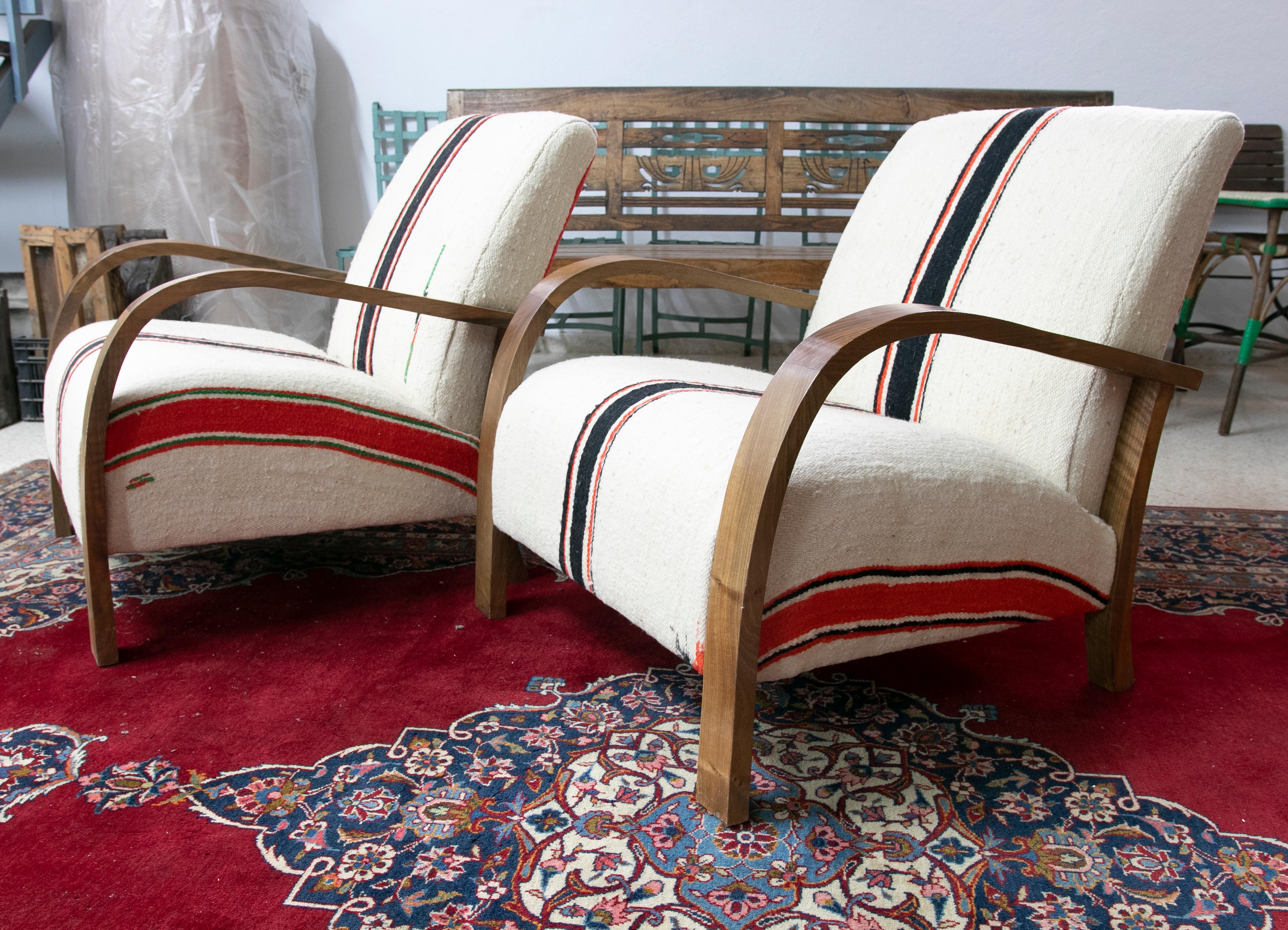 1990s Pair of Upholstered Wooden Armchairs In Good Condition In Marbella, ES