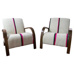 1990s Pair of Upholstered Wooden Armchairs