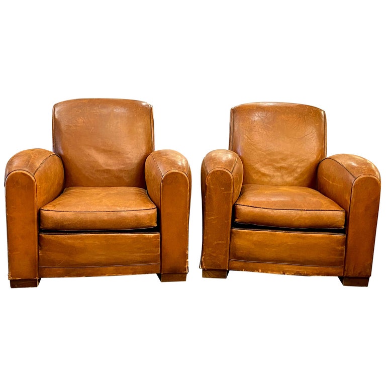 1990s Pair Of Vintage French Leather Club Chairs With Studded Details For Sale At 1stdibs