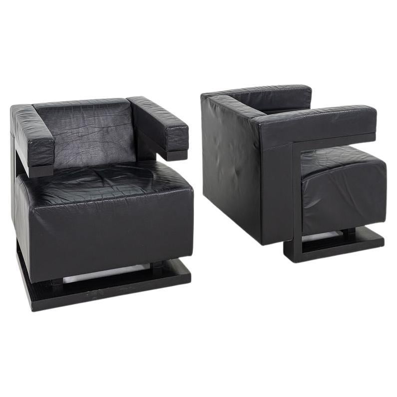 1990s Pair of Walter Gropius F51 Lounge Arm Chairs by Tecta in Black Leather For Sale