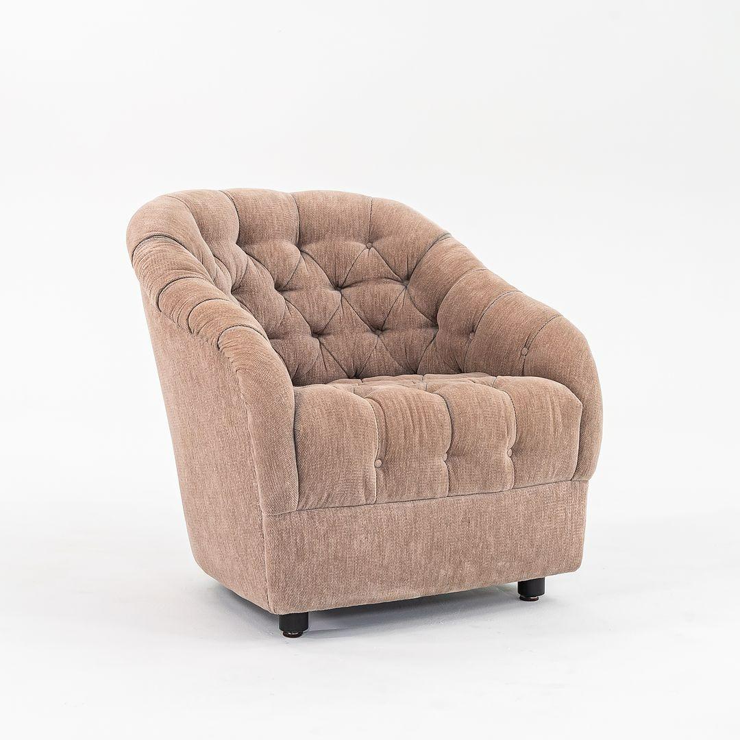 American 1990s Pair of Ward Bennett for Geiger Tufted Club Chairs in Tan Velvet For Sale
