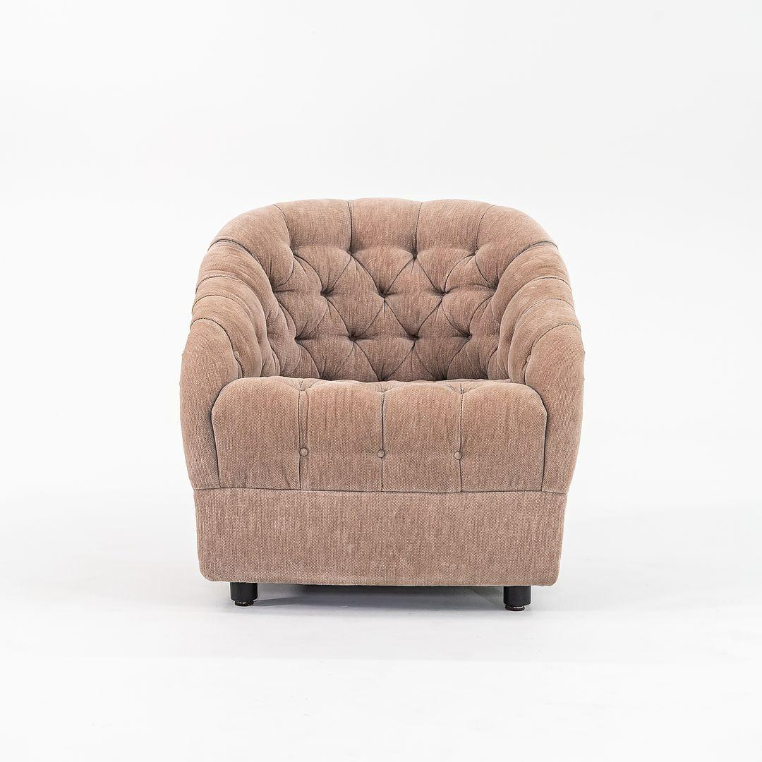 Late 20th Century 1990s Pair of Ward Bennett for Geiger Tufted Club Chairs in Tan Velvet For Sale