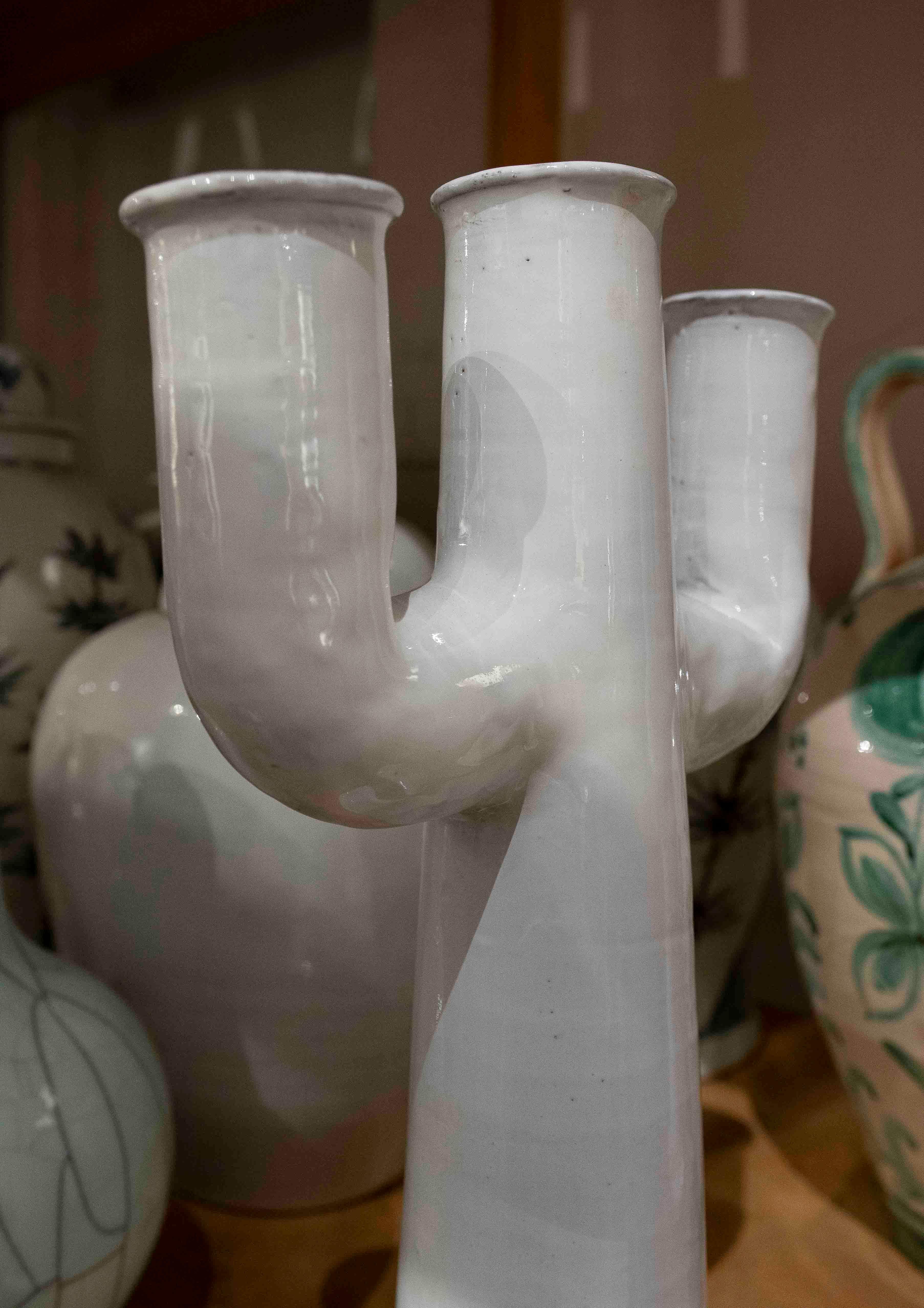 1990s Pair of White Ceramic Cactus-Shaped Candlesticks For Sale 3