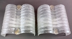 1990s pair of XL Murano Graniglia art glass sconces, "Murano Due" marked.