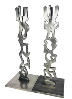 1990s Pair Postmodern Memphis Industrial R W Stoller Brutalist  Candle Holders