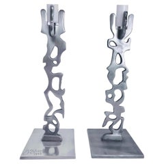 Vintage 1990s Pair Postmodern Memphis Industrial R W Stoller Brutalist  Candle Holders