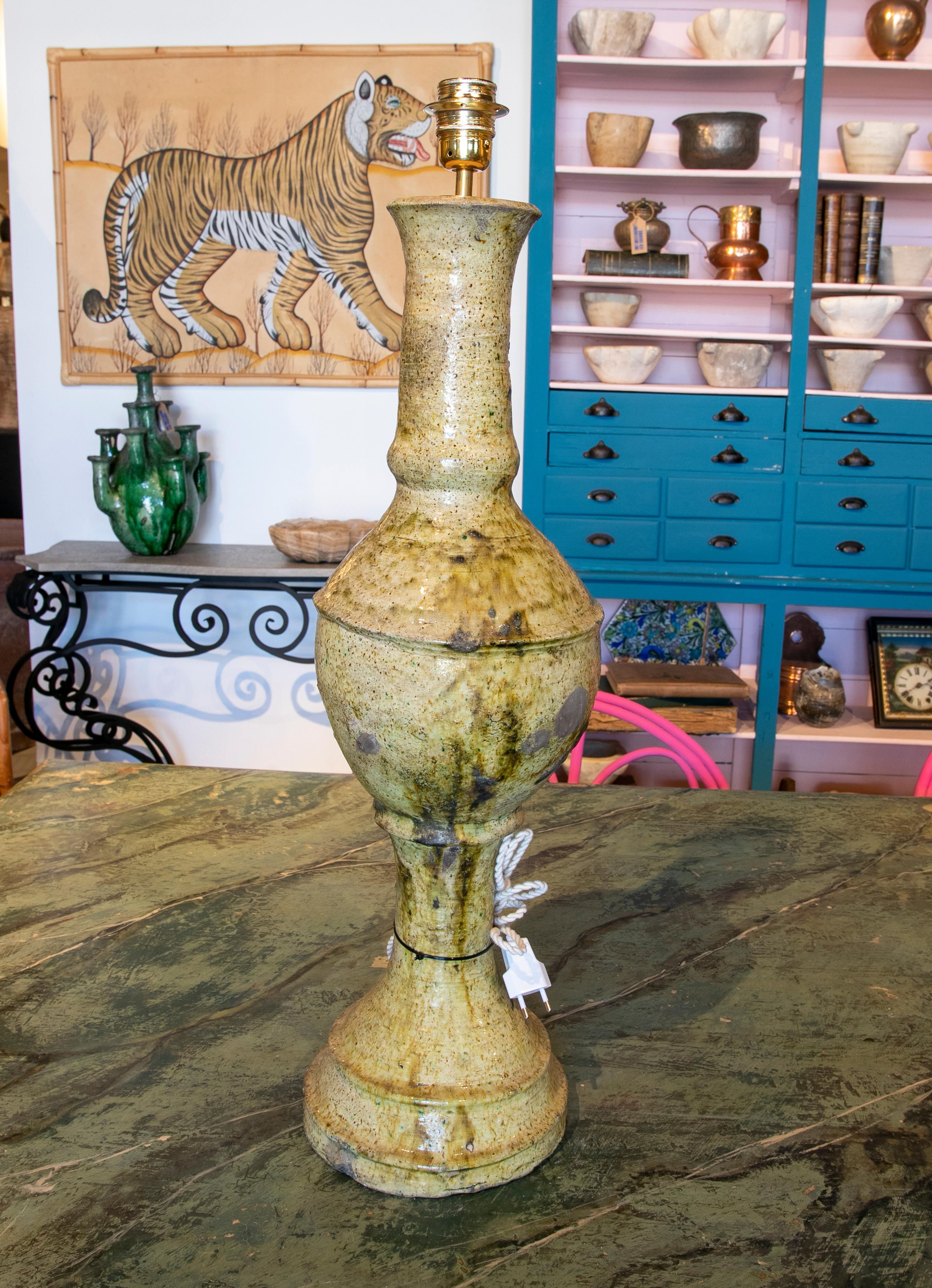 1990s Pale Laurel Green Glazed Ceramic Table Lamp 1