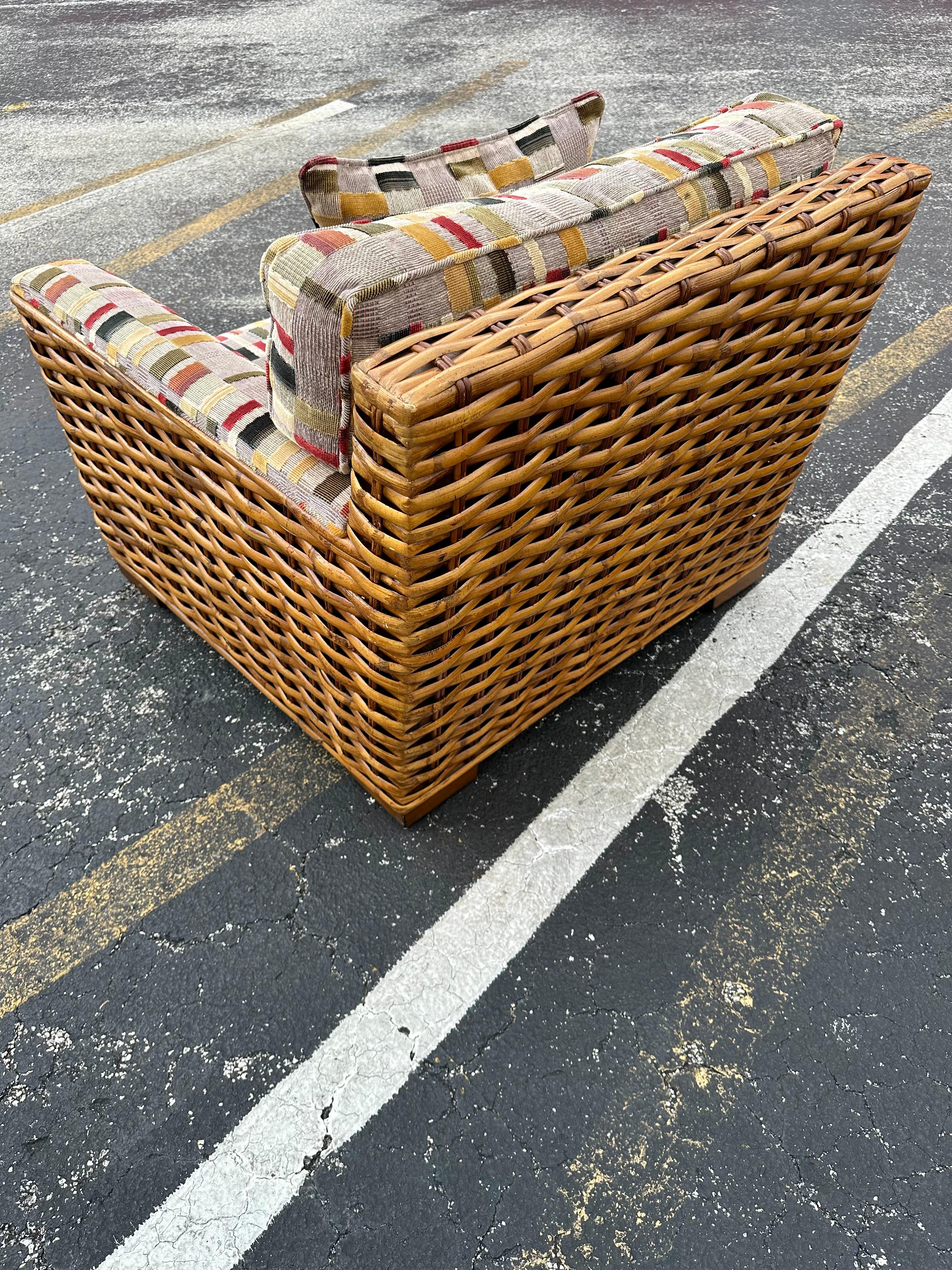 1990er Palecek Rattan Ralph Lauren Patchwork-Clubsessel im Patchwork-Stil, 2er-Set im Angebot 3