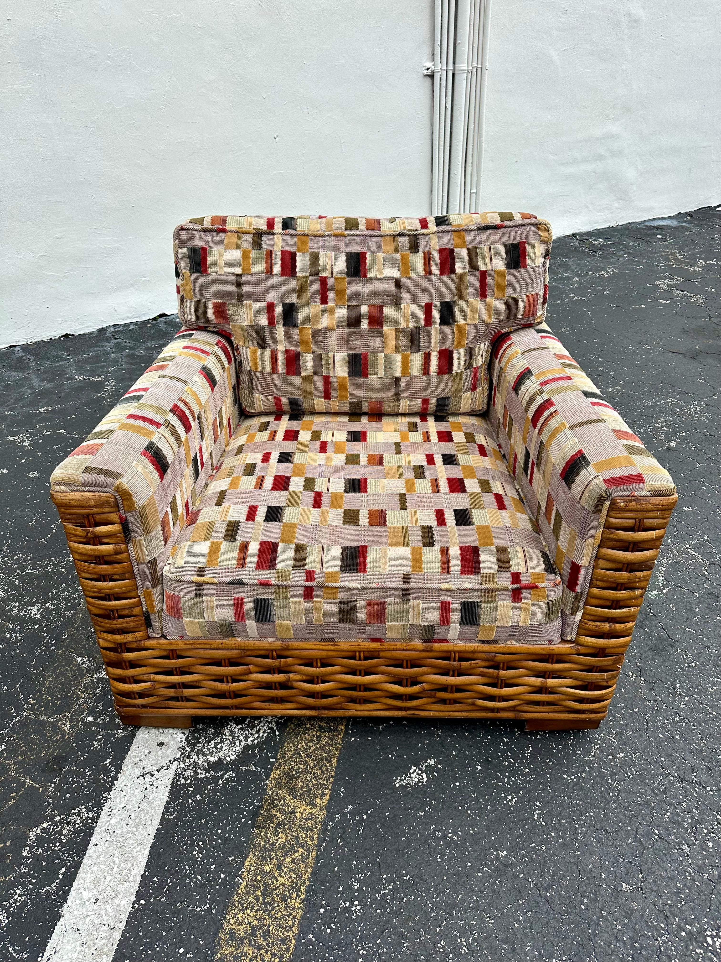 1990er Palecek Rattan Ralph Lauren Patchwork-Clubsessel im Patchwork-Stil, 2er-Set im Angebot 4