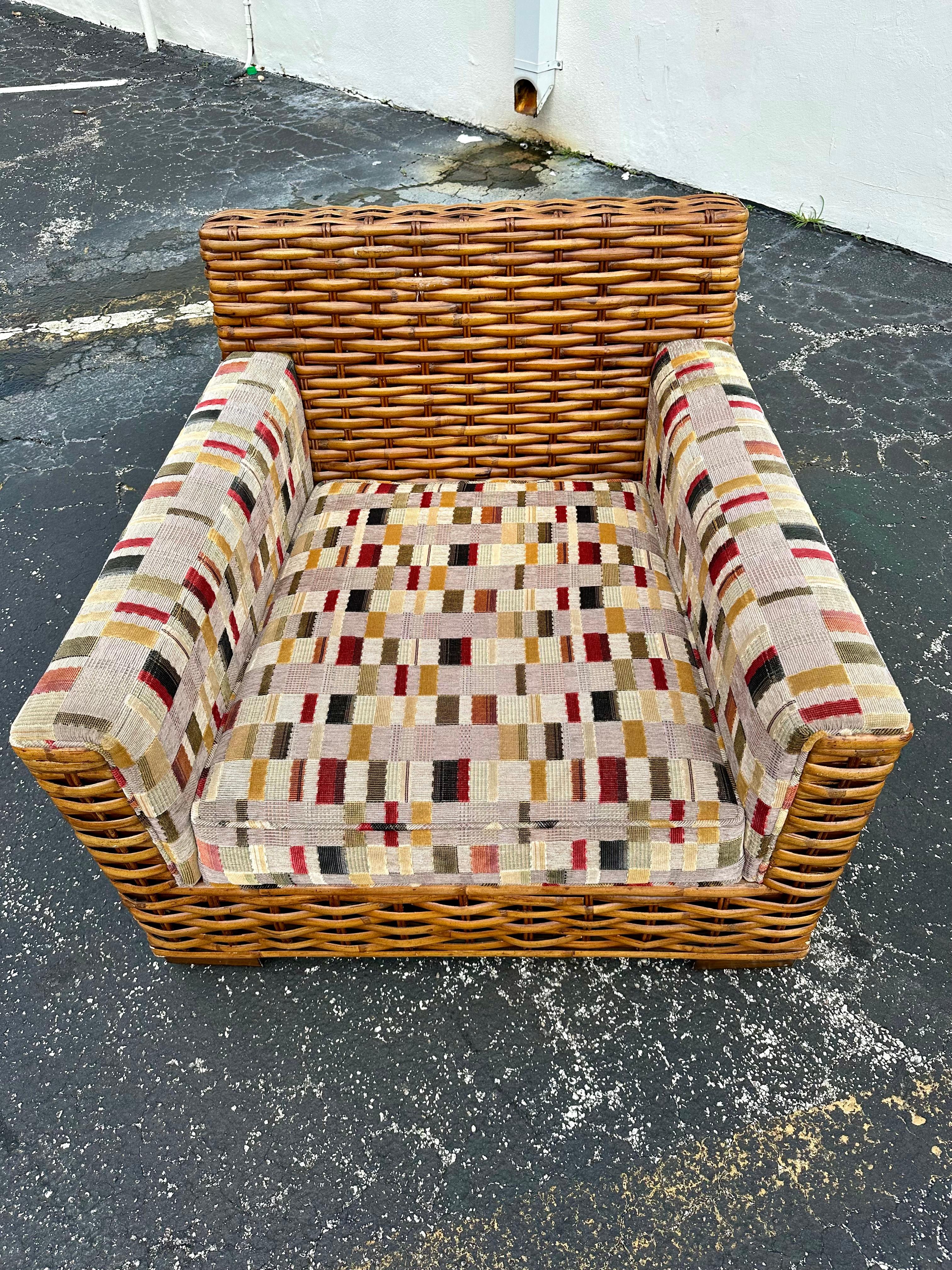 1990er Palecek Rattan Ralph Lauren Patchwork-Clubsessel im Patchwork-Stil, 2er-Set im Angebot 6