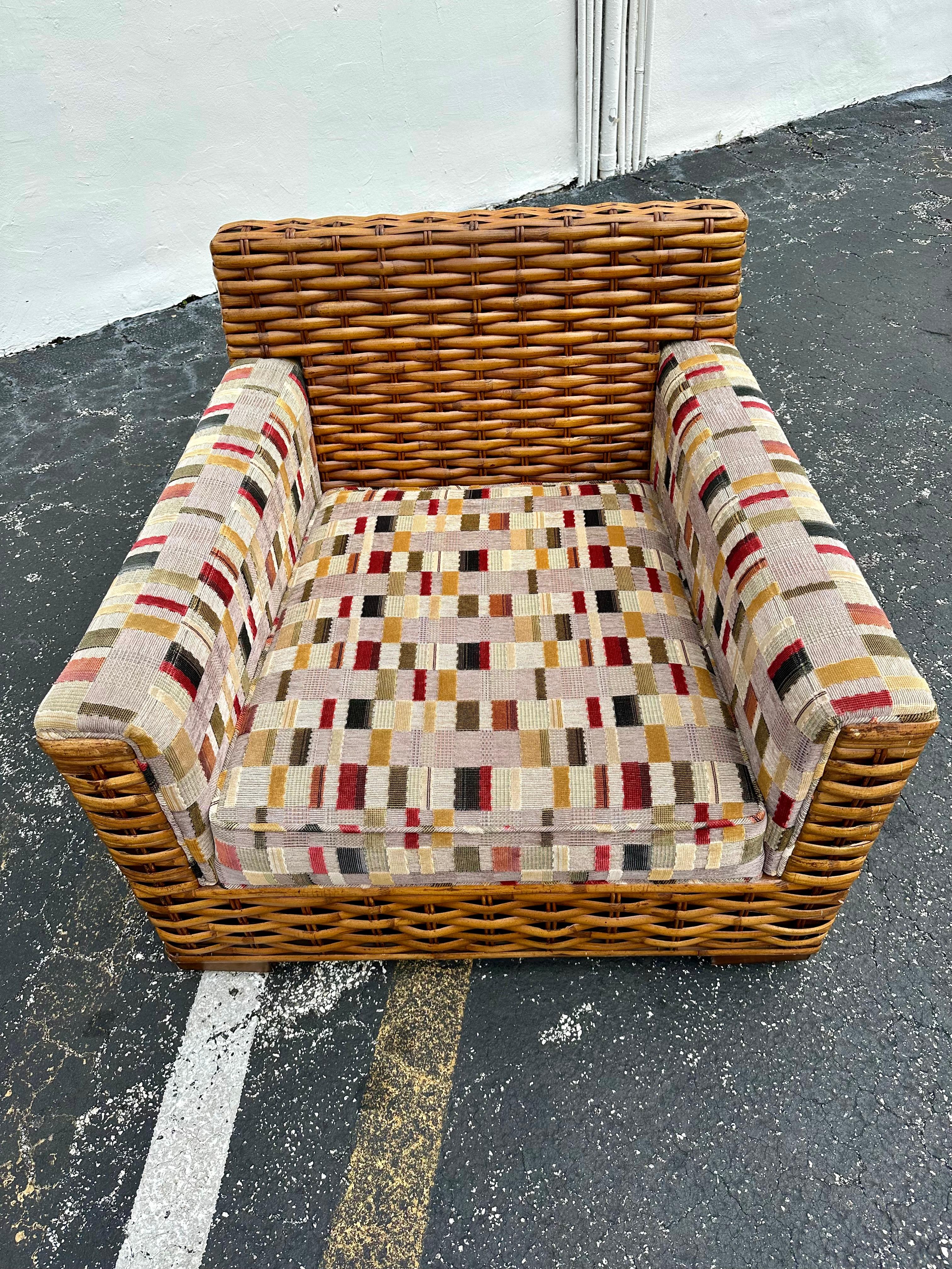 1990er Palecek Rattan Ralph Lauren Patchwork-Clubsessel im Patchwork-Stil, 2er-Set im Angebot 7