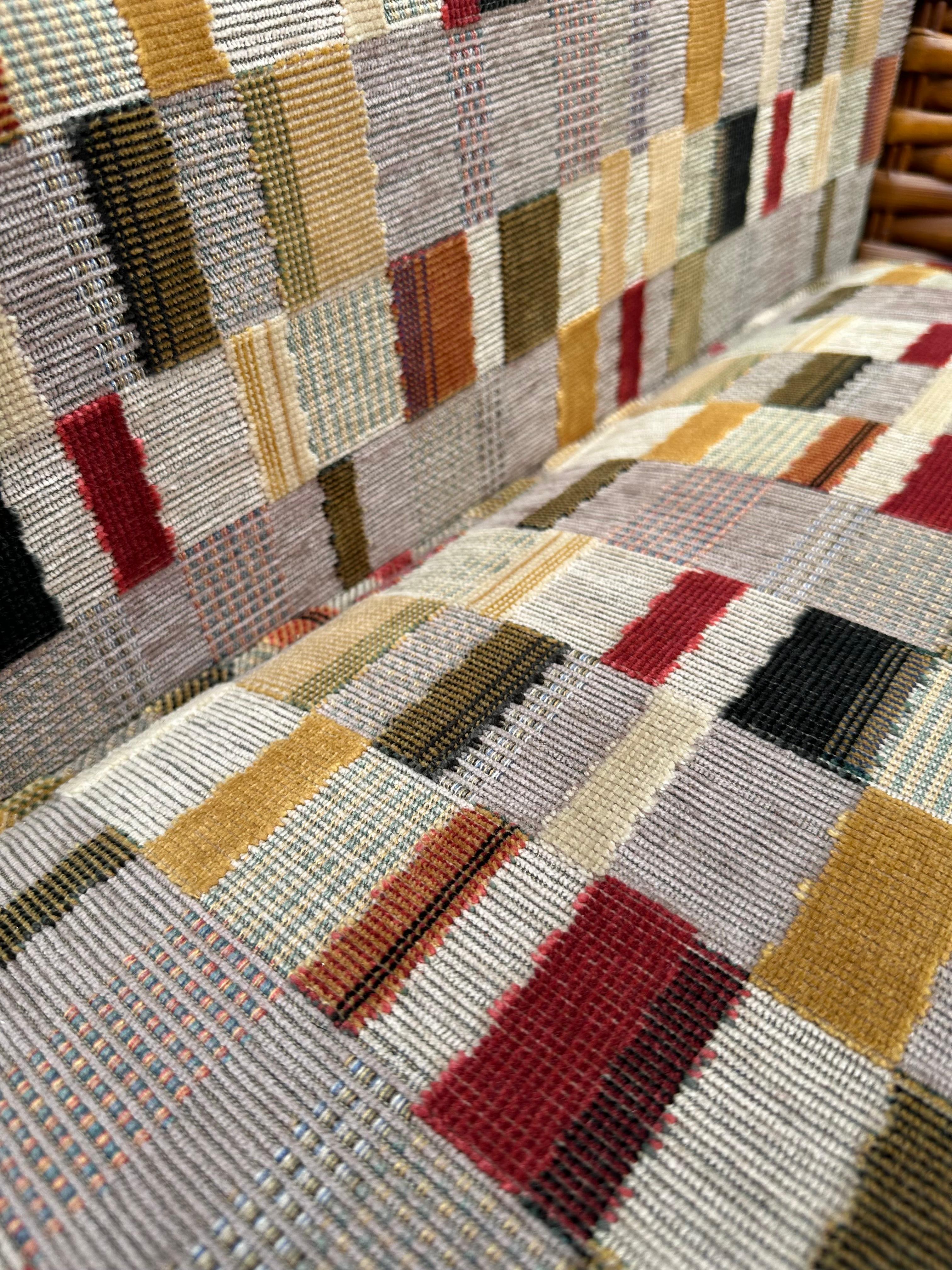 1990er Palecek Rattan Ralph Lauren Patchwork-Clubsessel im Patchwork-Stil, 2er-Set im Angebot 8