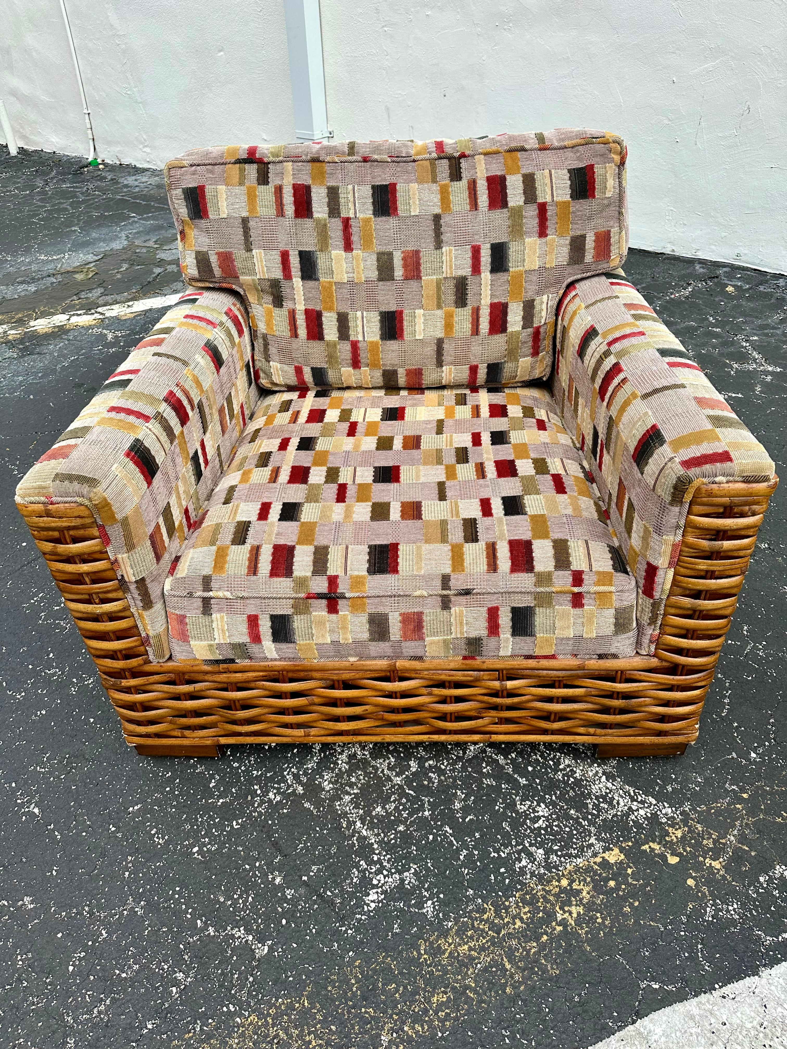 1990er Palecek Rattan Ralph Lauren Patchwork-Clubsessel im Patchwork-Stil, 2er-Set im Angebot 10
