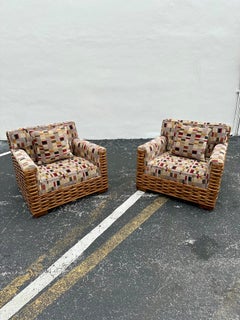1990s Palecek Rattan Ralph Lauren Patchwork Style Club Chairs, Set of 2