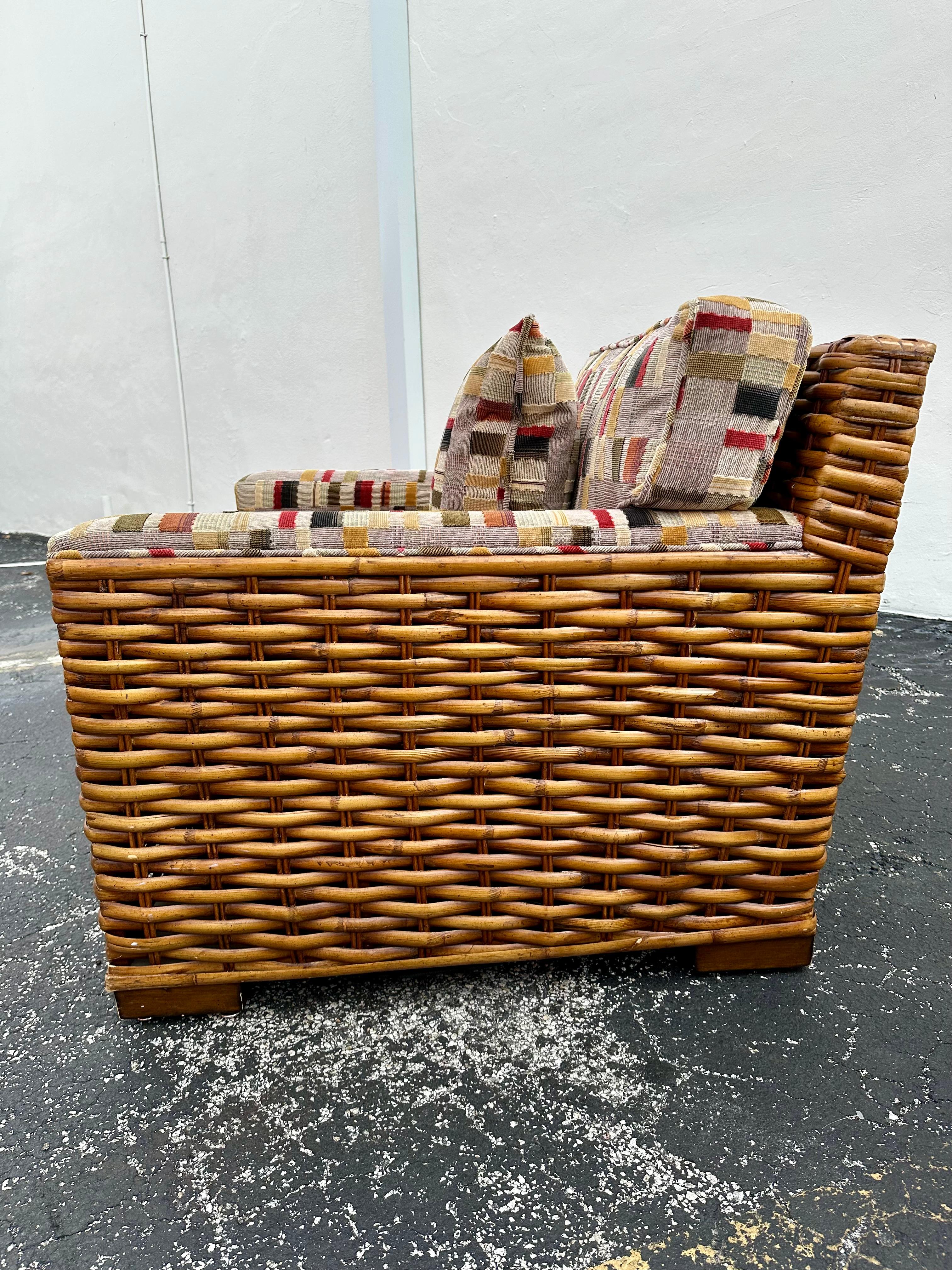 1990er Palecek Rattan Ralph Lauren Patchwork-Clubsessel im Patchwork-Stil, 2er-Set (Polster) im Angebot
