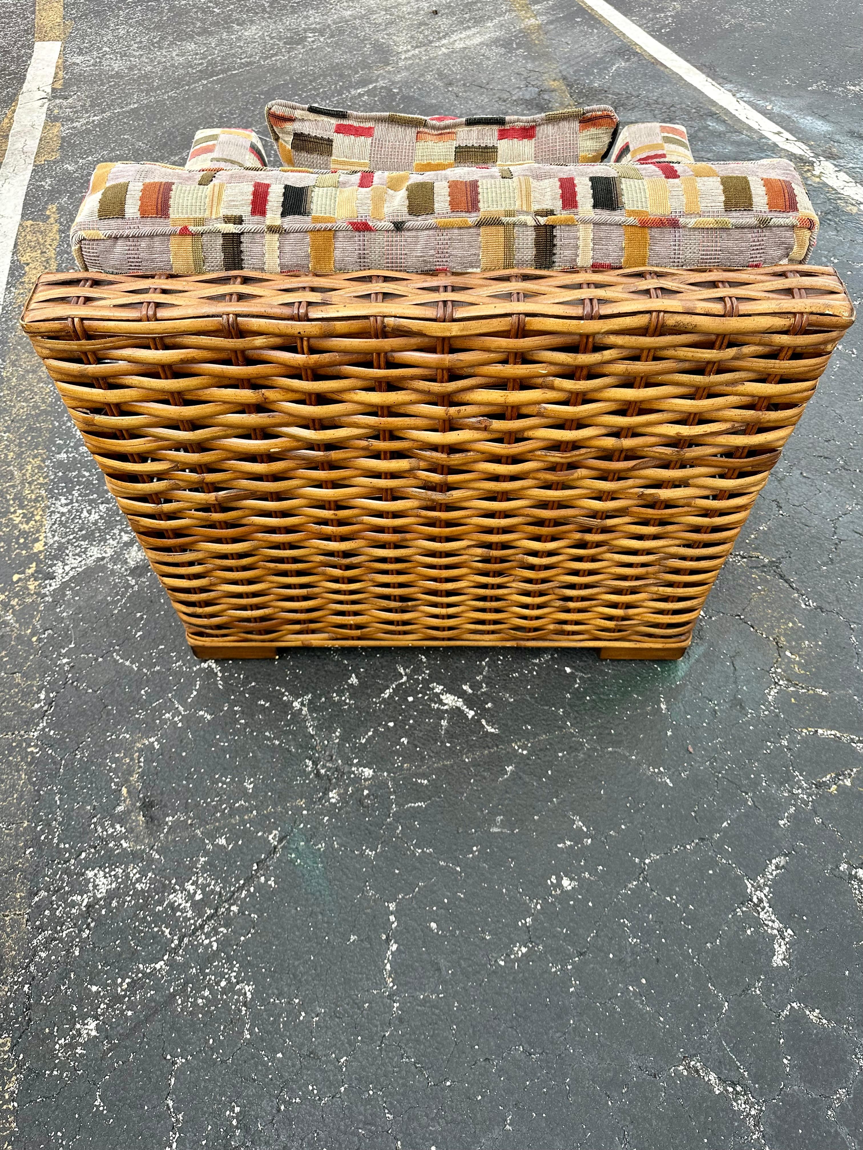 1990er Palecek Rattan Ralph Lauren Patchwork-Clubsessel im Patchwork-Stil, 2er-Set im Angebot 2