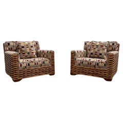 1990er Palecek Rattan Ralph Lauren Patchwork-Clubsessel im Patchwork-Stil, 2er-Set
