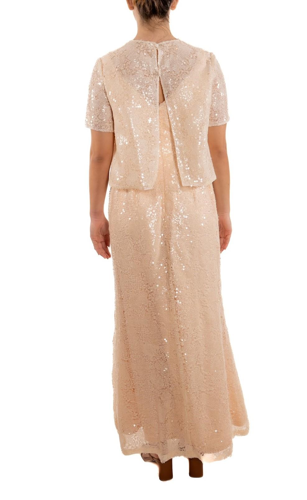 1990S Robe à doublure en soie et dentelle pailletée rose pêche pastel Bon état - En vente à New York, NY