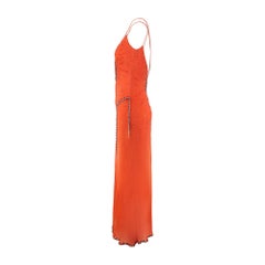 1990s Patric Casey Deep Orange Silk Bias Cut Dress with Beadwork