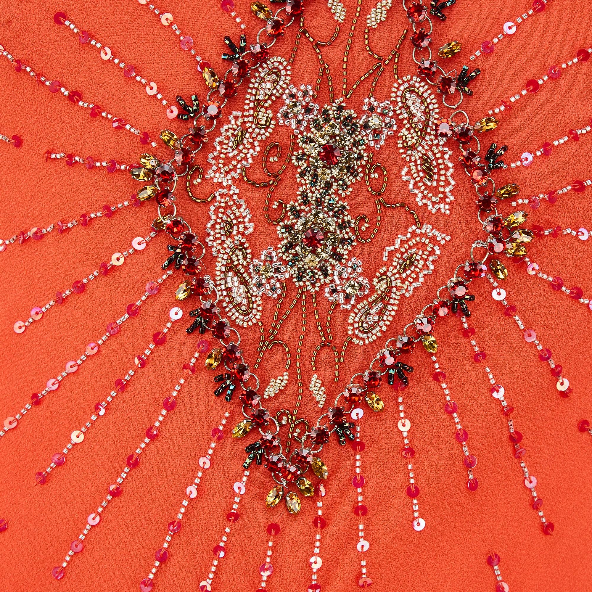 Patric Casey, un abito in seta arancione profondo con taglio in sbieco e perline, anni '90. In condizioni ottime in vendita a London, GB